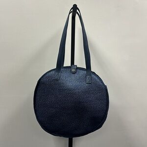 Peter Millar Large Round Woven Tote Blue Colorful Liner Preppy Outdoors Vacation